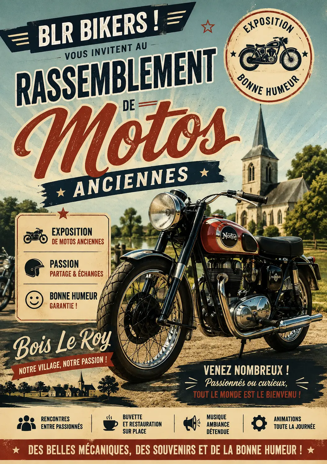 Affiche — Rassemblement de motos anciennes